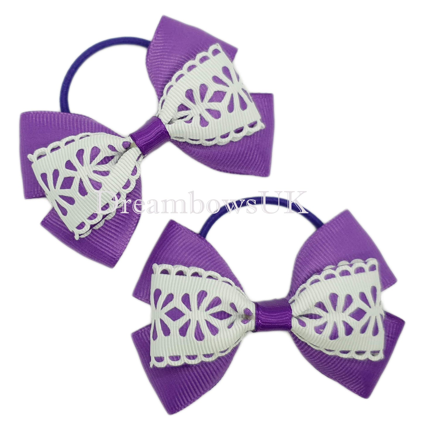 Purple and white bows, girls hair accessories
