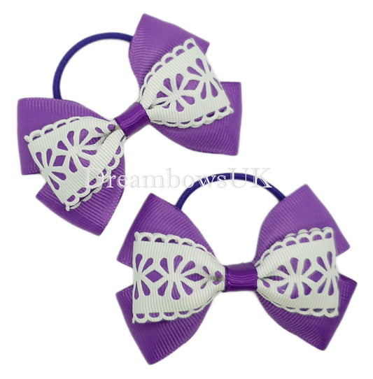 Purple and white bows, girls hair accessories 