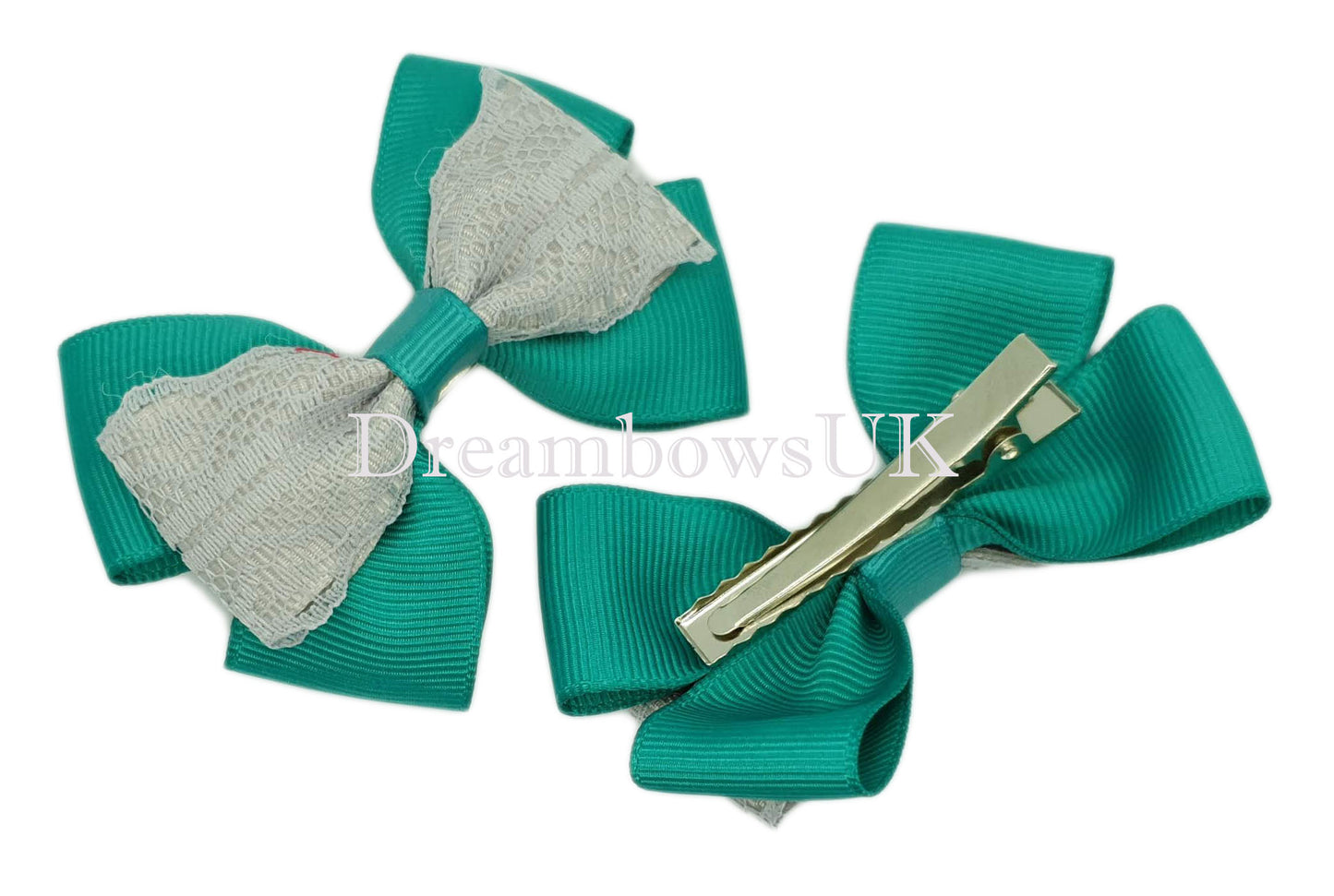 Jade green school bows, alligator clips