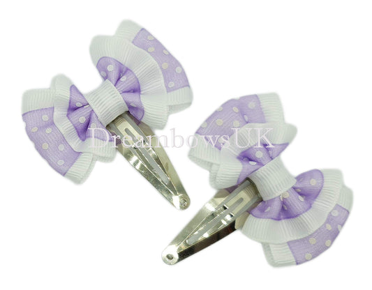 Lilac hair bows, snap clips