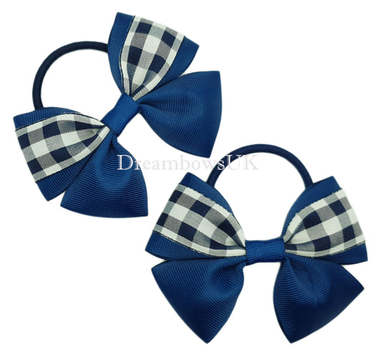 Navy blue gingham hair bows
