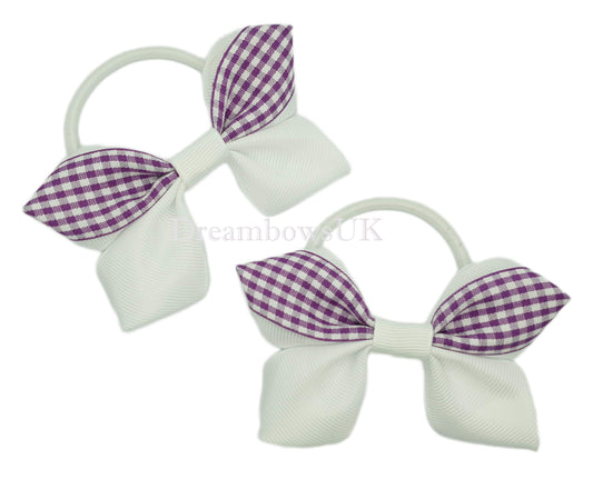 Purple gingham hair bows on thick bobbles