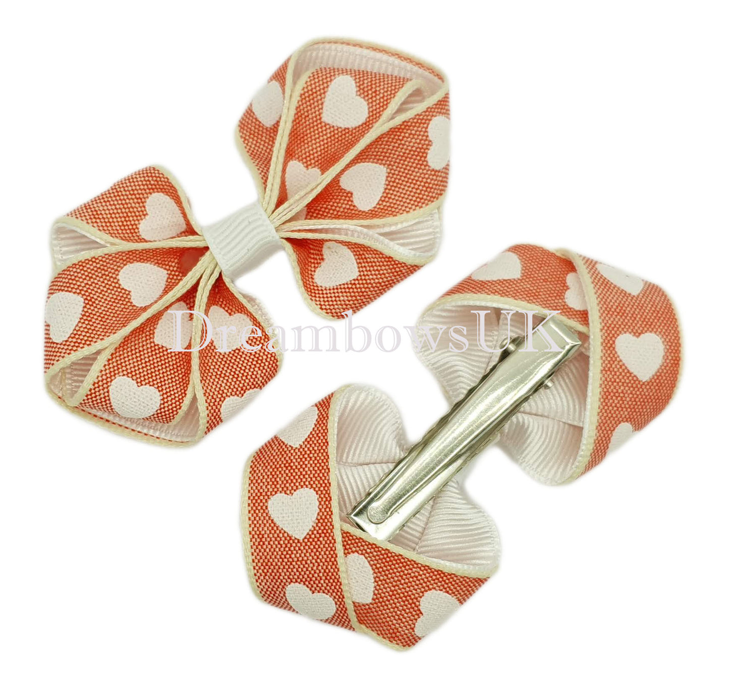 Red and white bows, crocodile clips