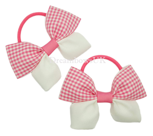 Cerise pink gingham hair bows, thick bobbles