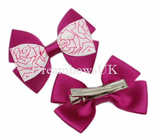 Cerise pink hair bows, alligator clips