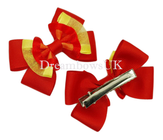 Red and yellow hair bows, alligator clips