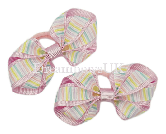 Pastel striped hair bows on polyester bobbles