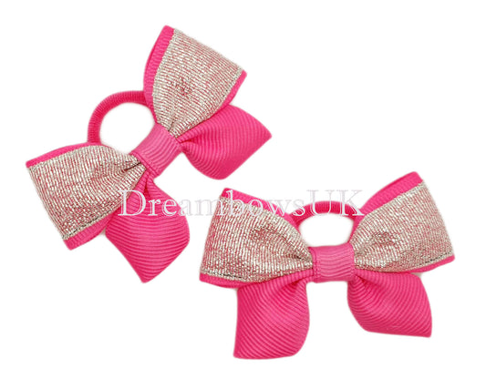 Pink glitter hair bows on soft bobbles