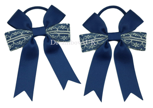 Navy blue school bows on thick bobbles