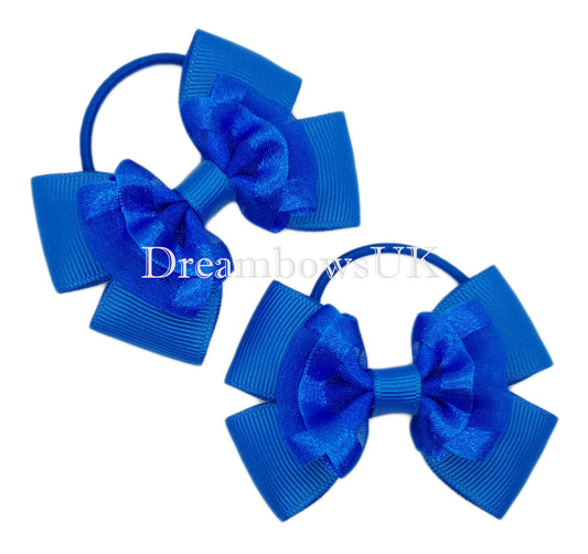 Royal blue organza hair bows on thin bobbles