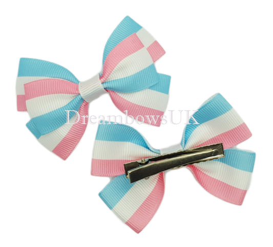 Striped hair bows on alligator clips