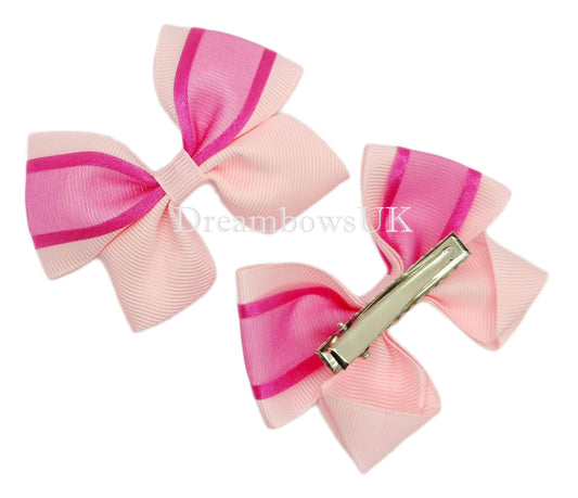 Pink organza hair bows, alligator clips