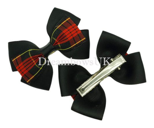 Black and red tartan hair bows on alligator clips