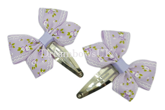 Lilac hair bows, floral hair clips