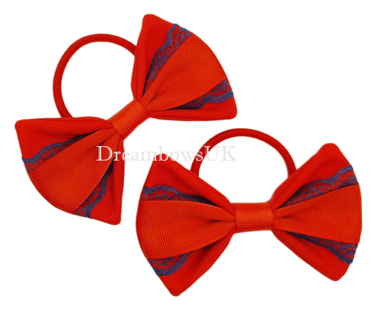 Red lace hair bows on thick bobbles