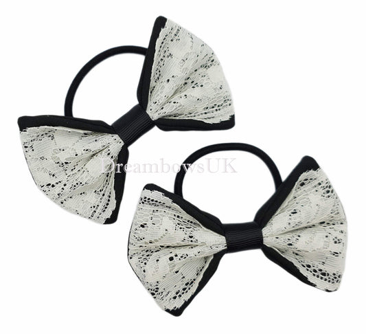 Black and cream hair bows, thick bobbles