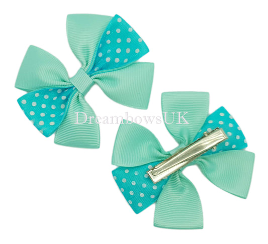 Pastel green polka dot hair bows