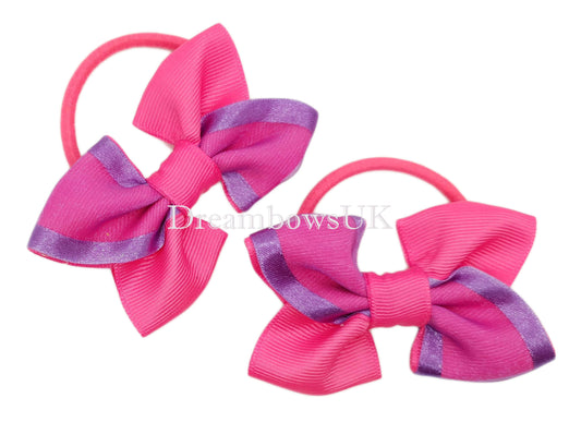 Hot pink and purple hair bows on thick bobbles