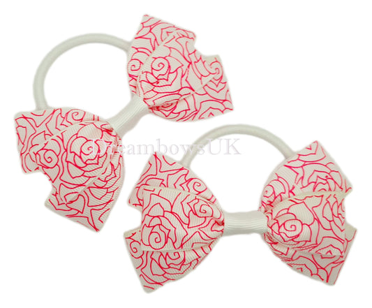 Roses hair bows, pink and white hair accessories
