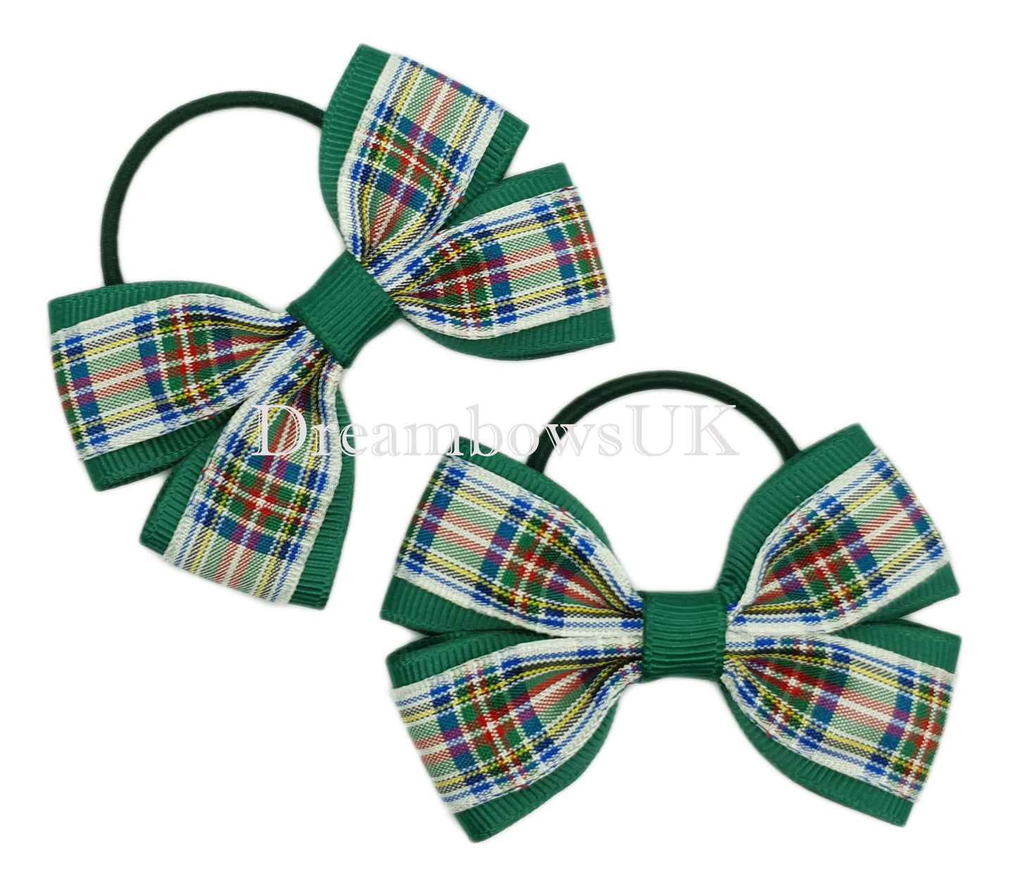 Classic Bottle Green Dress Stewart Tartan Ribbon Hair Bows - 7cm x 5cm | Unique One-of-a-Kind Design!