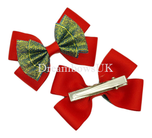 Red school bows, alligator clips