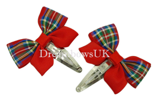 Royal steward tartan hair bows, snap clips