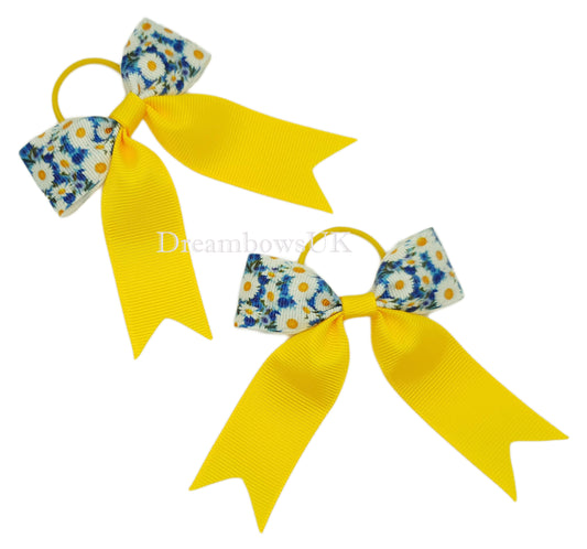 Golden yellow hair bows, thin ties, floral hair accessories