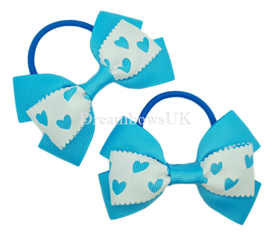 Turquoise and white hair bows, hair accessories, thick bobbles