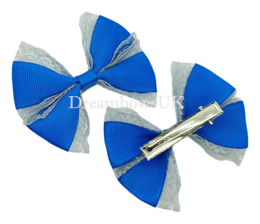 Royal blue school bows on alligator clips