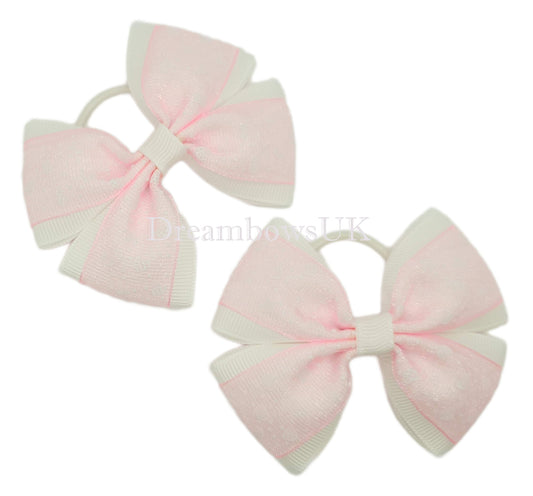 Pink and white hair bows, thin hair ties, hair elastics, pretty hair bows