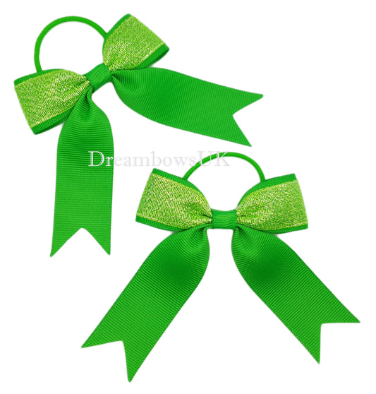 Emerald green hair bows, thin hair ties