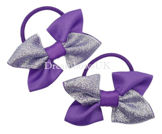 Purple glitter hair bows, thick bobbles
