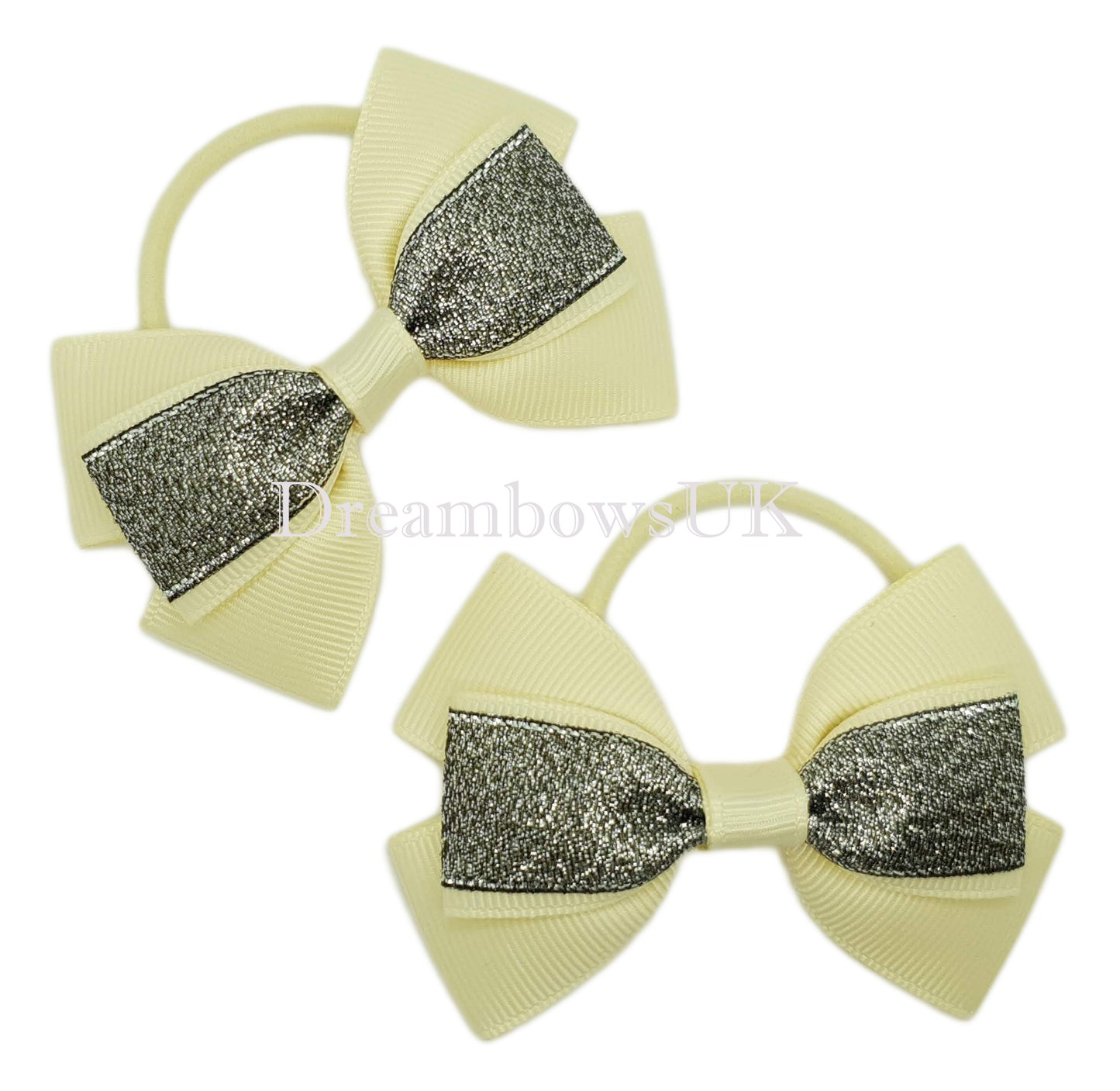Cream and black glitter hair bows, Thin hair bobbles, girls hair accessories