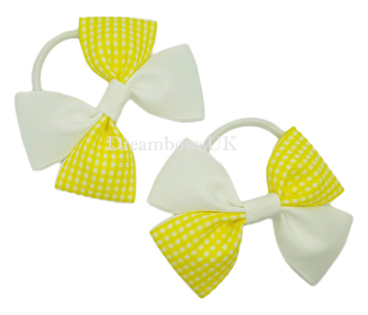 Yellow and white gingham hair bows on thick bobbles