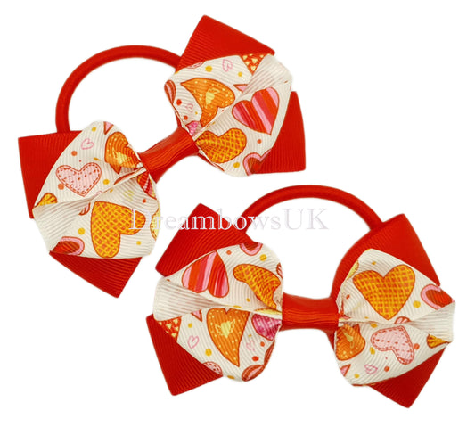 Red and white hair bows, girls red hair bobbles