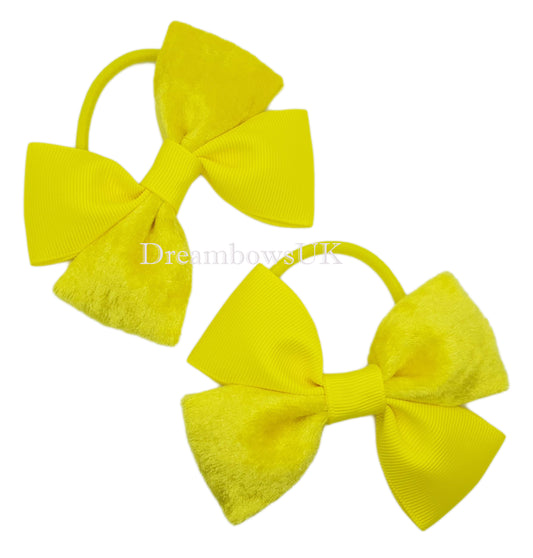 Yellow Velvet Hair Bows on Thick Bobbles | Summer Collection