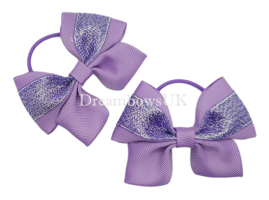 Purple glitter hair bows on thin bobbles