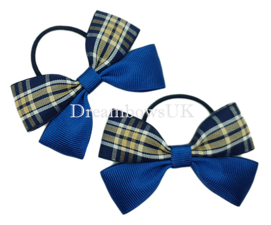 Navy tartan ribbon bows, girls tartan hair accessories 