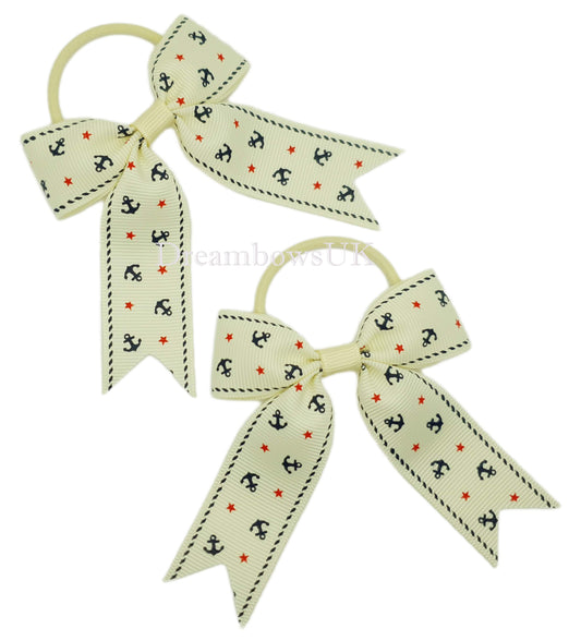 Anchor design bows, toddler hair ties