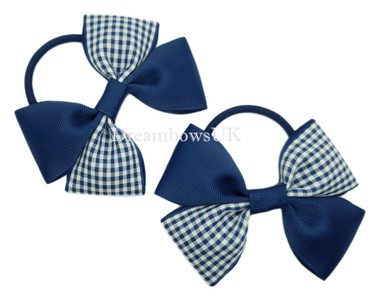 Navy gingham hair bows, thick bobbles