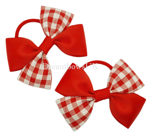 Red gingham school bows on thick bobbles