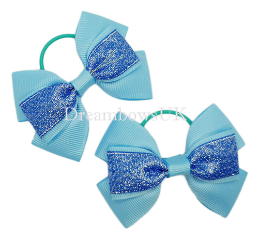 Royal Blue and Baby Blue Glitter Ribbon Hair Bows – Thin Bobbles