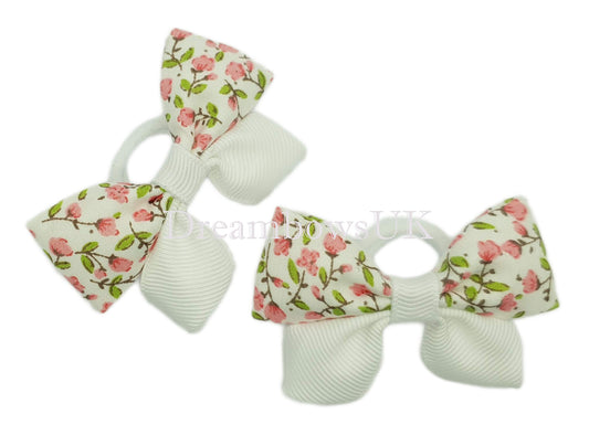 Pink floral hair bows, polyester bobbles
