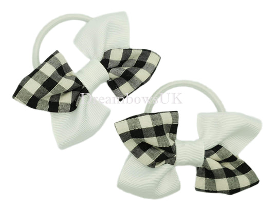 Black and white gingham hair bows on thick bobbles