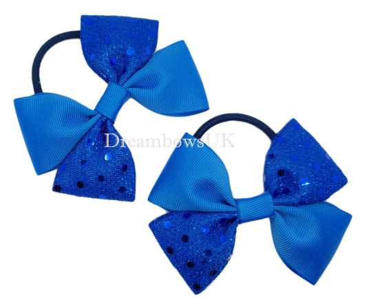 Royal blue diamante hair bows on thick bobbles