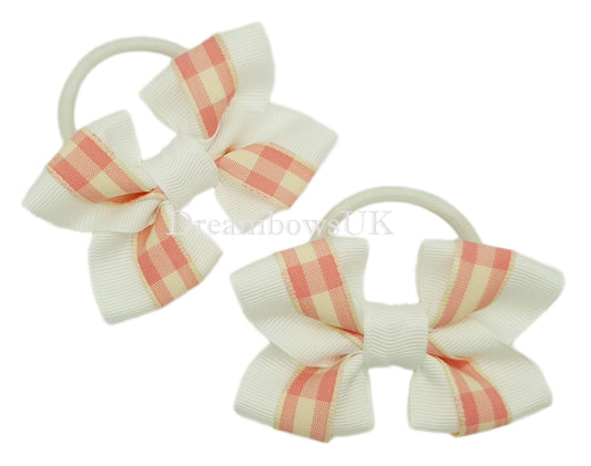 Checked hair bows, pink and white hair bows