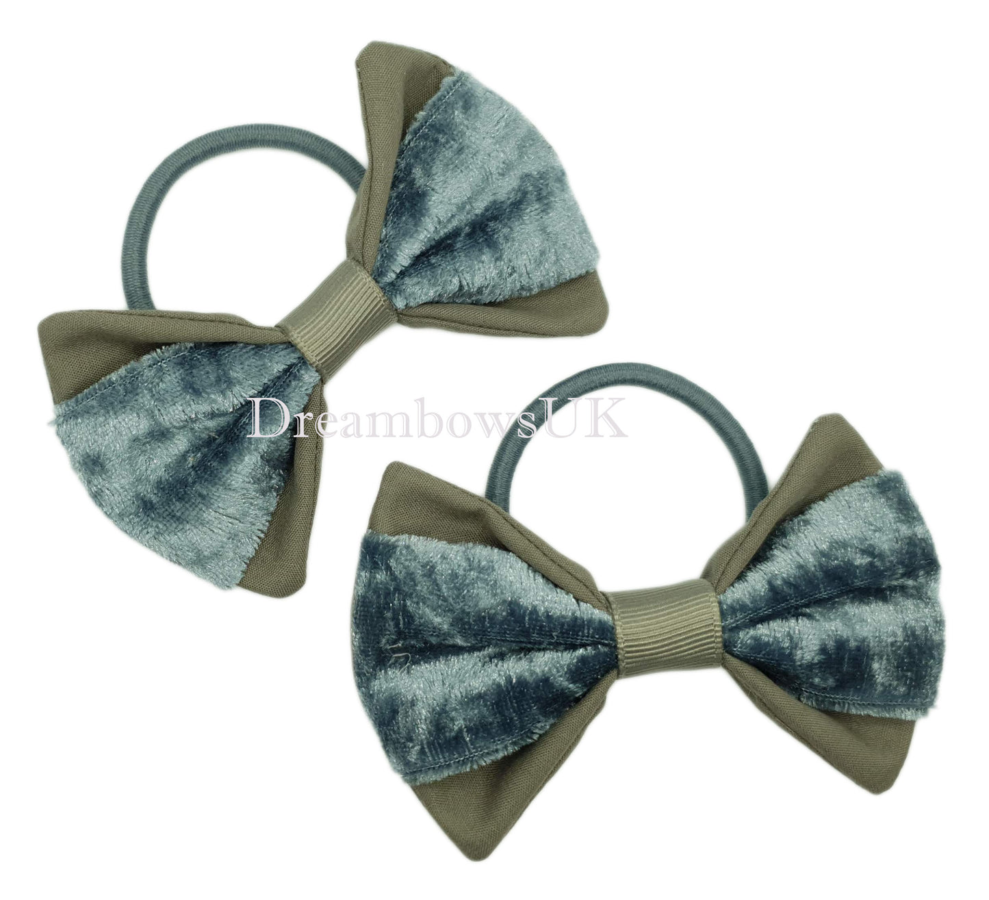 Grey velvet hair bows, thick bobbles