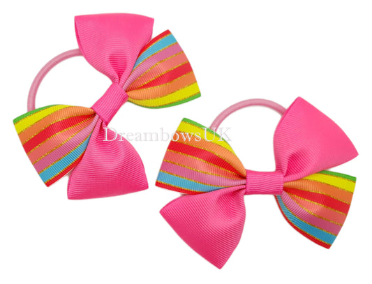 Girls striped hair bows on thick bobbles