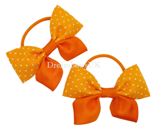 Orange polka dot hair bows, thick bobbles