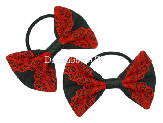 Black and red lace hair bows, thick bobbles